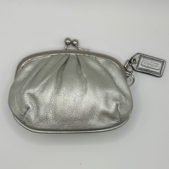 Coach Handbags - Coach Metallic Silver Kiss Lock Coin Pouch